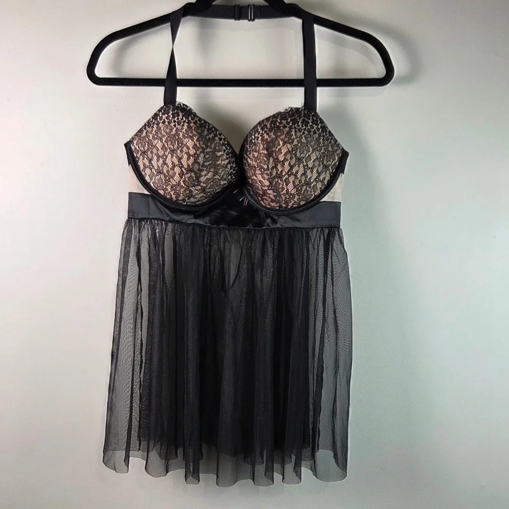 Victoria's Secret Babydoll Women 34DD Black Excellent Lace Mesh Lingerie Chemise
